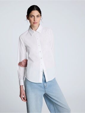 Kenneth Cole Poplin Button Front Shirt Size Medium White Long Sleeve NWOT